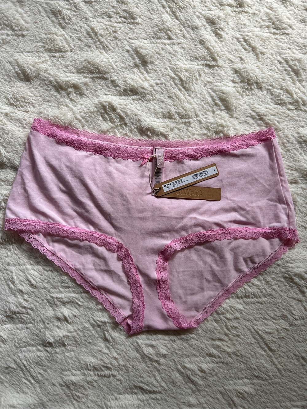 SKIMS Pink Lace-Trim High-Waist Briefs